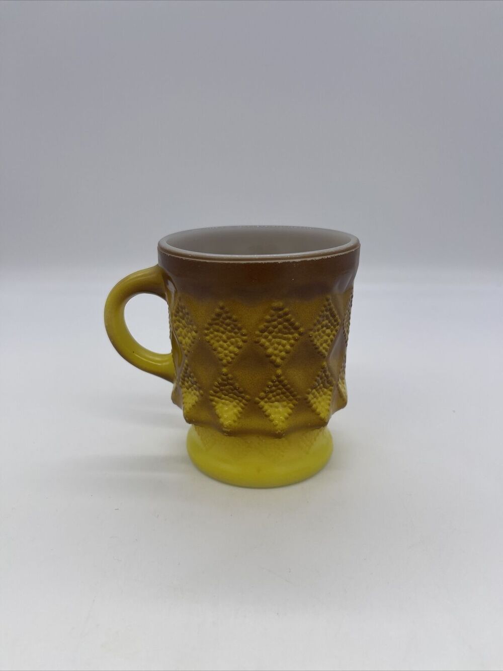 Anchor Hocking Fire King Kimberly Diamond Coffee Cup Mug Yellow Brown